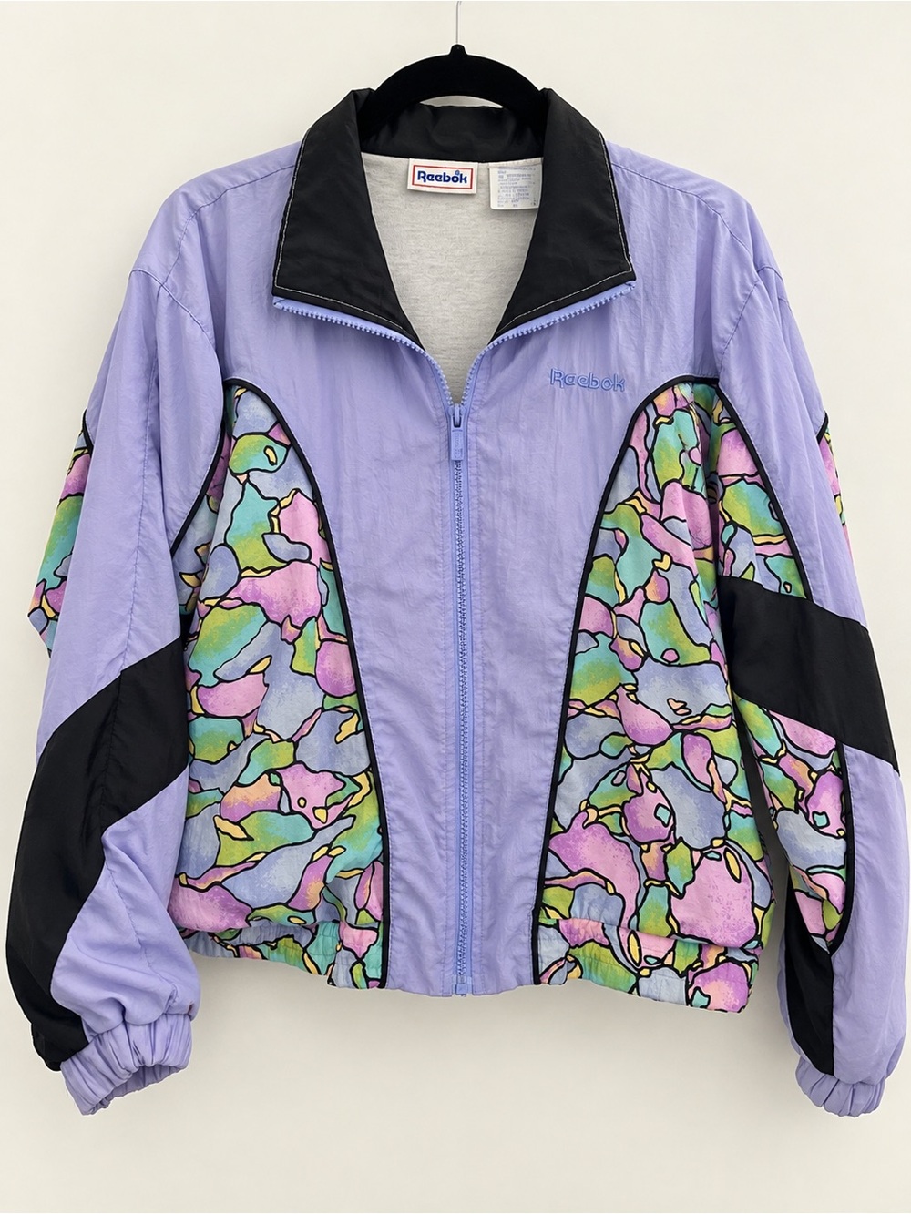 Vintage 90s Reebok Lavender Abstract Windbreaker Jacket M
